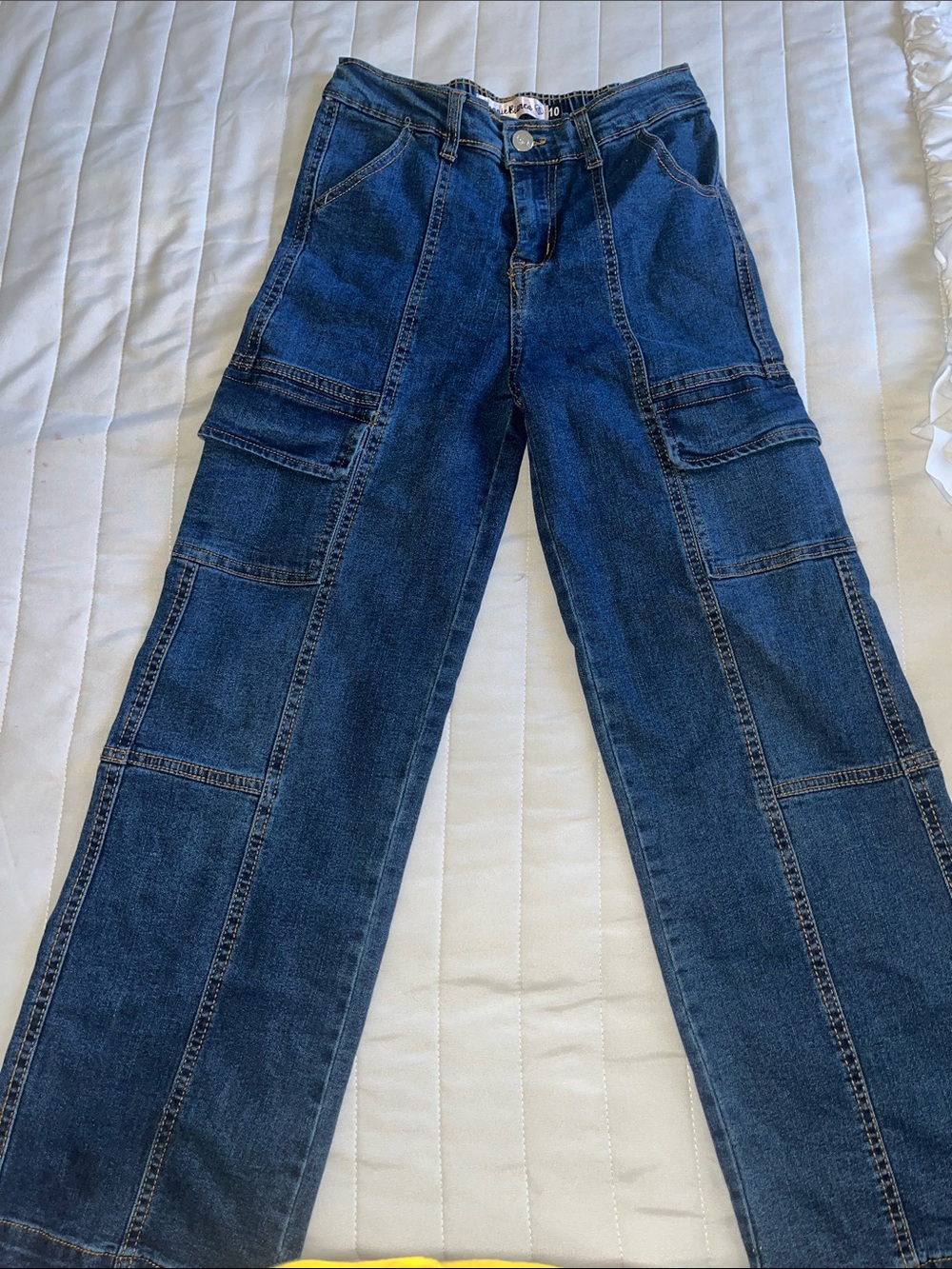 Kids Wide-Leg Cargo Jeans in Dark Blue